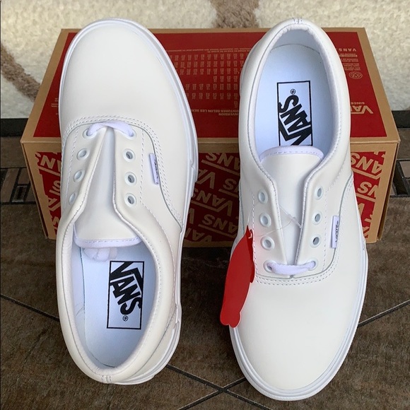 vans era stacked leather white platform shoes